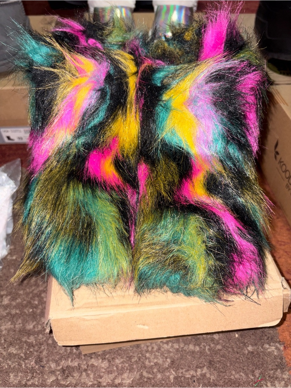 Colorful Faux Fur Boot Cuffs - Bright Multicolor